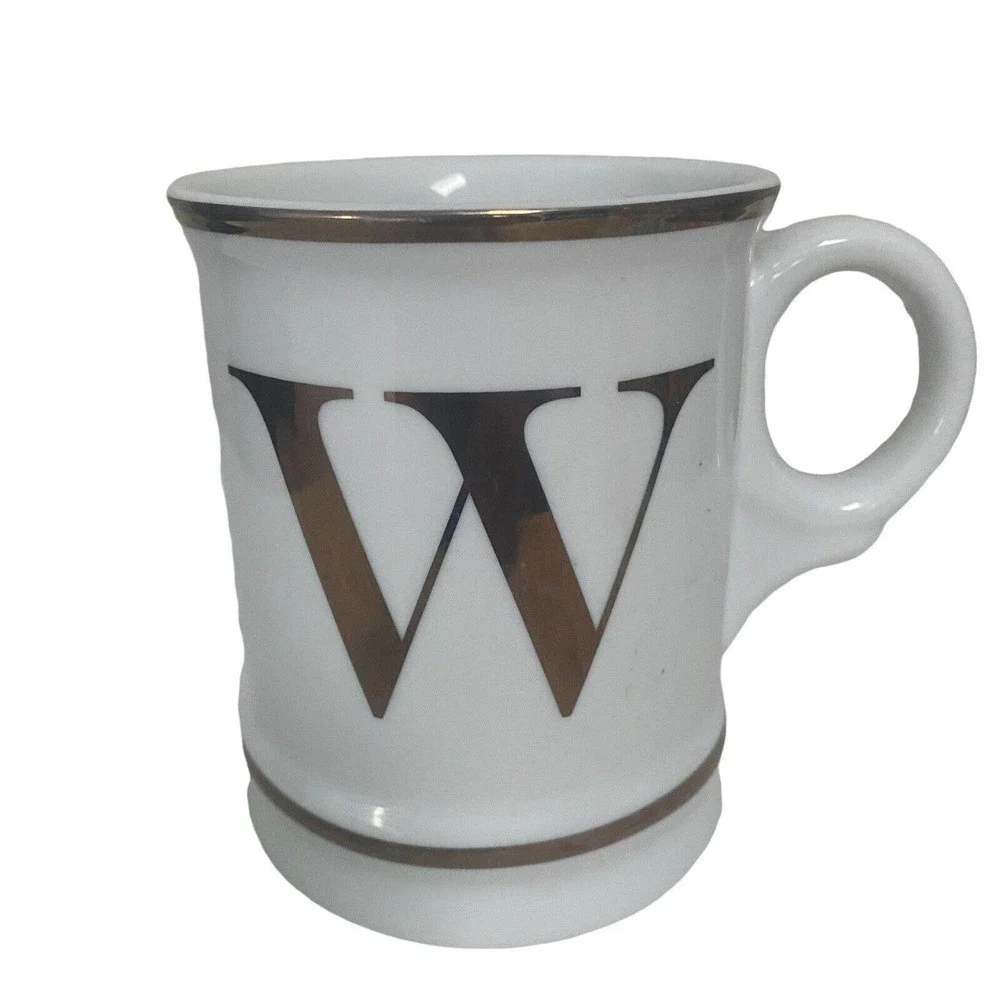 Williams Sonoma White Gold Monogrammed Initial Mug Coffee Cup, Letter W